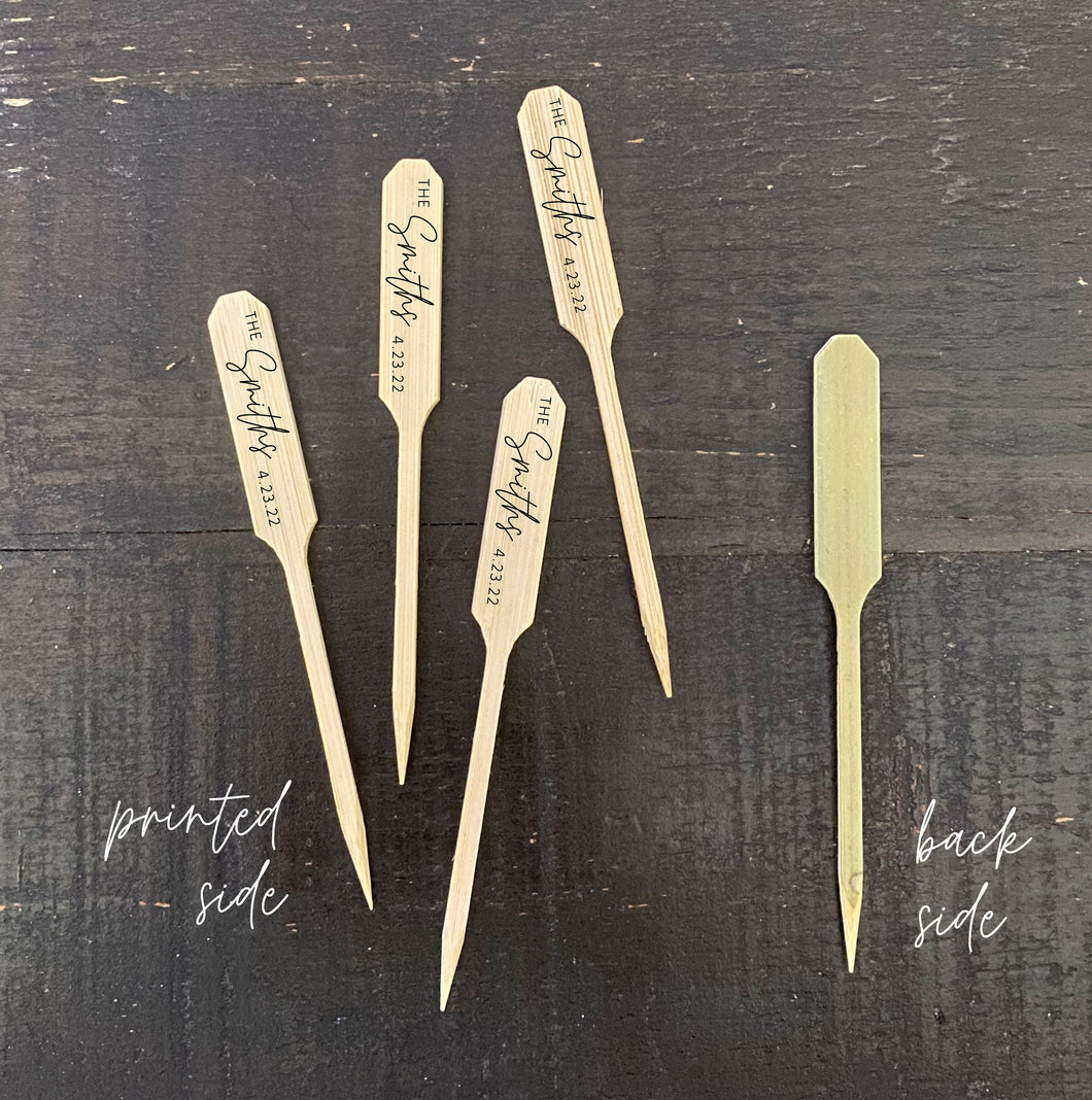 Personalized Bamboo Pointed Picks - Cheese - Cupcakes - Martinis - Cocktails - Custom Text or Graphic - FREE U. S. SHIPPING