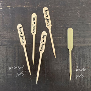 Personalized Bamboo Pointed Picks - Cheese - Cupcakes - Martinis - Cocktails - Custom Text or Graphic - FREE U. S. SHIPPING