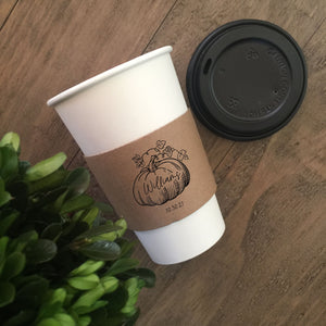 Ready to Ship - Not Customized - Natural Brown Kraft Coffee Sleeves and Optional Cups & Lids - Fall Design Choice - FREE U. S. SHIPPING