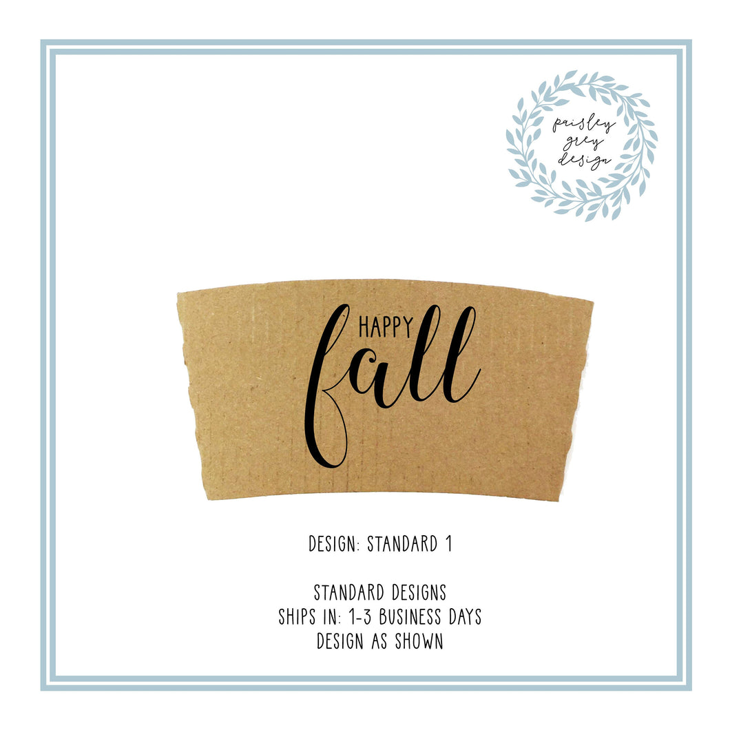 Ready to Ship - Not Customized - Natural Brown Kraft Coffee Sleeves and Optional Cups & Lids - Fall Design Choice - FREE U. S. SHIPPING