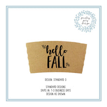 Load image into Gallery viewer, Ready to Ship - Not Customized - Natural Brown Kraft Coffee Sleeves and Optional Cups &amp; Lids - Fall Design Choice - FREE U. S. SHIPPING