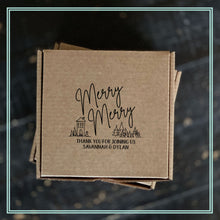 Load image into Gallery viewer, Custom Printed Mini Pizza Boxes 4.5 x 4.5 x 1 - Gift Card Size Box - Heavy Brown Kraft - Custom Graphic - Holiday Bake Gifting or Weddings