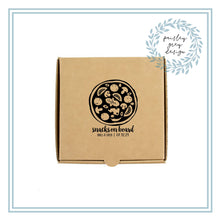 Load image into Gallery viewer, Custom Printed Mini Pizza Boxes 4.5 x 4.5 x 1 - Gift Card Size Box - Heavy Brown Kraft - Custom Graphic - Holiday Bake Gifting or Weddings