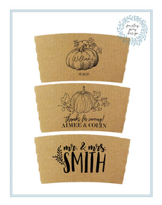 Ready to Ship - Not Customized - Natural Brown Kraft Coffee Sleeves and Optional Cups & Lids - Fall Design Choice - FREE U. S. SHIPPING