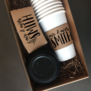 Ready to Ship - Not Customized - Natural Brown Kraft Coffee Sleeves and Optional Cups & Lids - Fall Design Choice - FREE U. S. SHIPPING