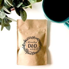 Load image into Gallery viewer, Personalized Natural Kraft Lined Coffee Favor Pouches - CUSTOM - Favors - Coffee Beans, Ground Coffee, Tea, Candy - FREE U. S. SHIPPING