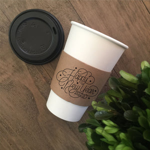 New Year Coffee Boxed Gift Sets or Bulk Brown Kraft Sleeves, White Cups and Black Lids -New Year Hostess or Corporate Gift
