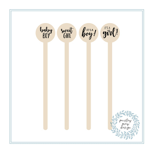 Wooden Drink Stirrers- Wood Coffee Stir Sticks - Cupcake Picks - Baby Designs - FREE U. S. SHIPPING
