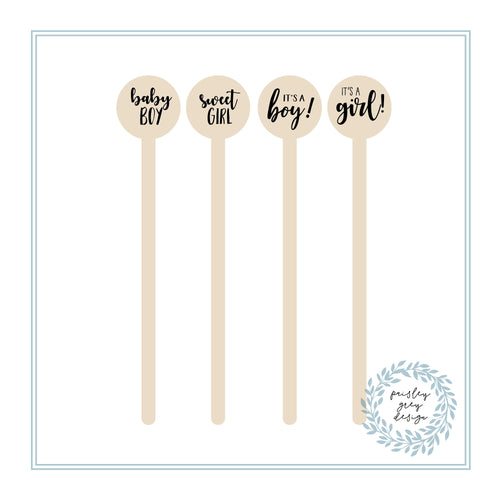 Wooden Drink Stirrers- Wood Coffee Stir Sticks - Cupcake Picks - Baby Designs - FREE U. S. SHIPPING