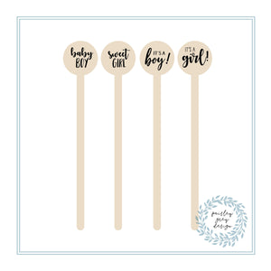Wooden Drink Stirrers- Wood Coffee Stir Sticks - Cupcake Picks - Baby Designs - FREE U. S. SHIPPING