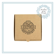 Load image into Gallery viewer, Custom Printed Mini Pizza Boxes 4.5 x 4.5 x 1 - Gift Card Size Box - Heavy Brown Kraft - Custom Graphic - Holiday Bake Gifting or Weddings