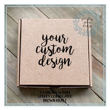 Load image into Gallery viewer, Custom Printed Mini Pizza Boxes 4.5 x 4.5 x 1 - Gift Card Size Box - Heavy Brown Kraft - Custom Graphic - Holiday Bake Gifting or Weddings