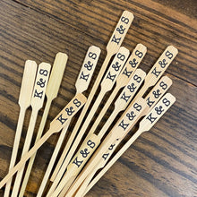 Load image into Gallery viewer, Personalized Bamboo Drink Stirrers or Pointed Picks - Cheese - Cupcakes - Cocktails - Custom Text or Graphic - FREE U. S. SHIPPING