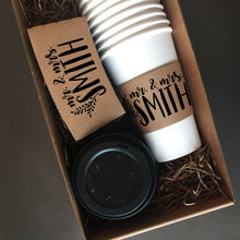 Load image into Gallery viewer, Personalized Coffee Sleeves or Sleeves Cups Lids - Optional Stirrers - Custom Text or Graphic - Font Choice - FREE U. S. SHIPPING