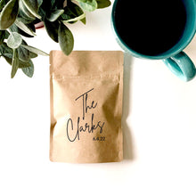 Load image into Gallery viewer, Personalized Natural Kraft Lined Coffee Favor Pouches - CUSTOM - Favors - Coffee Beans, Ground Coffee, Tea, Candy - FREE U. S. SHIPPING