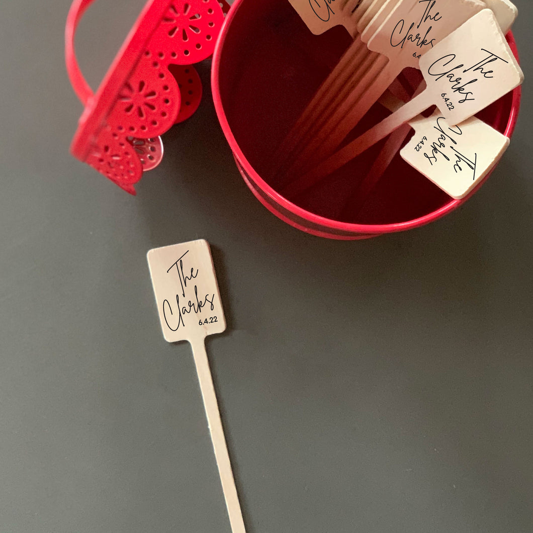 Personalized Wooden Drink Stirrers or Cupcake Picks - Custom Text or Graphic - Font Choice