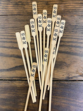 Load image into Gallery viewer, Personalized Bamboo Drink Stirrers or Pointed Picks - Cheese - Cupcakes - Cocktails - Custom Text or Graphic - FREE U. S. SHIPPING