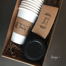 Load image into Gallery viewer, Personalized Coffee Sleeves or Sleeves Cups Lids - Optional Stirrers - Custom Text or Graphic - Font Choice - FREE U. S. SHIPPING