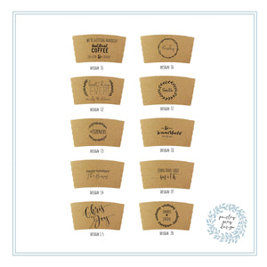 Personalized Coffee Sleeves or Sleeves Cups Lids - Optional Stirrers - Custom Text or Graphic - Font Choice - FREE U. S. SHIPPING