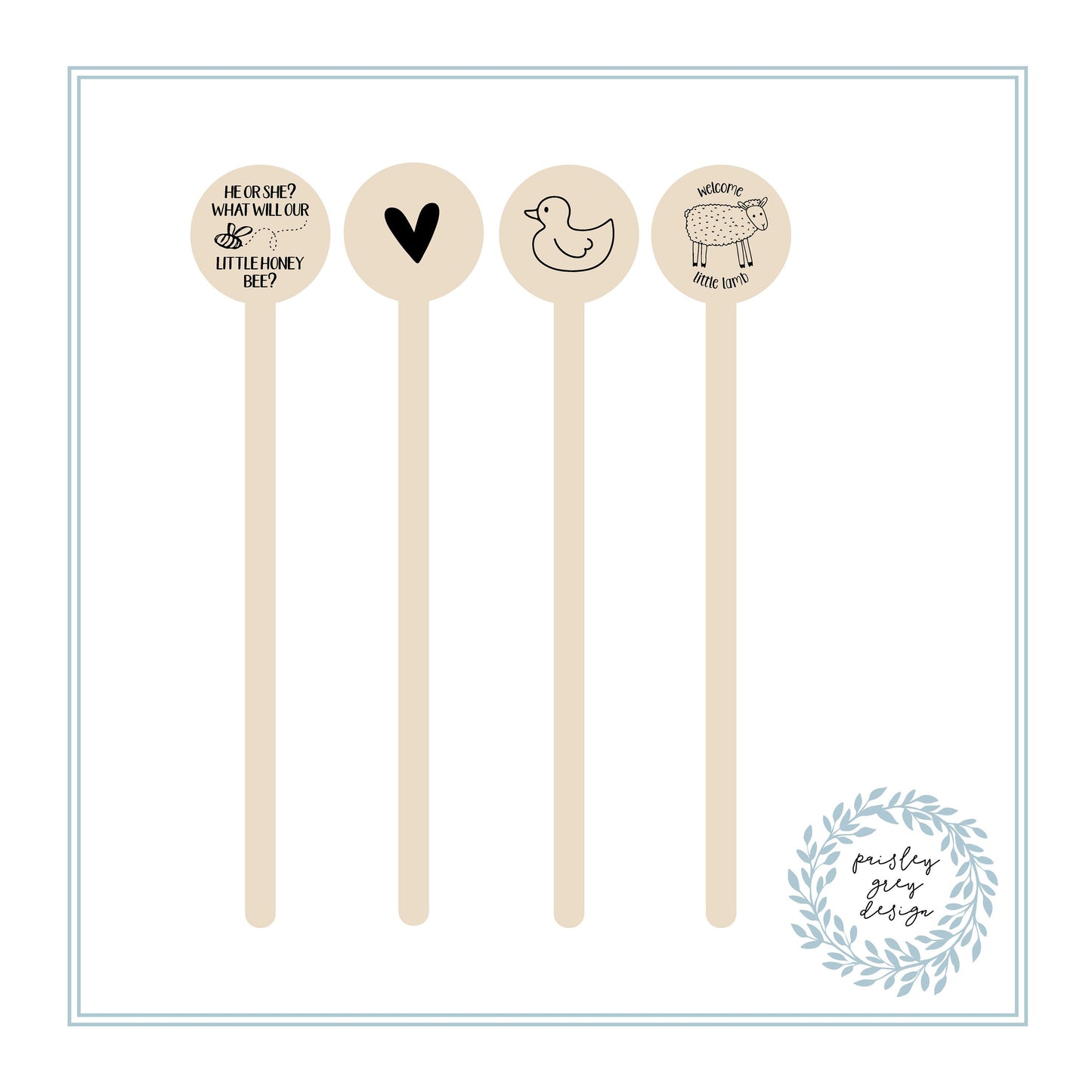 Wooden Drink Stirrers- Wood Coffee Stir Sticks - Cupcake Picks - Baby Designs - FREE U. S. SHIPPING