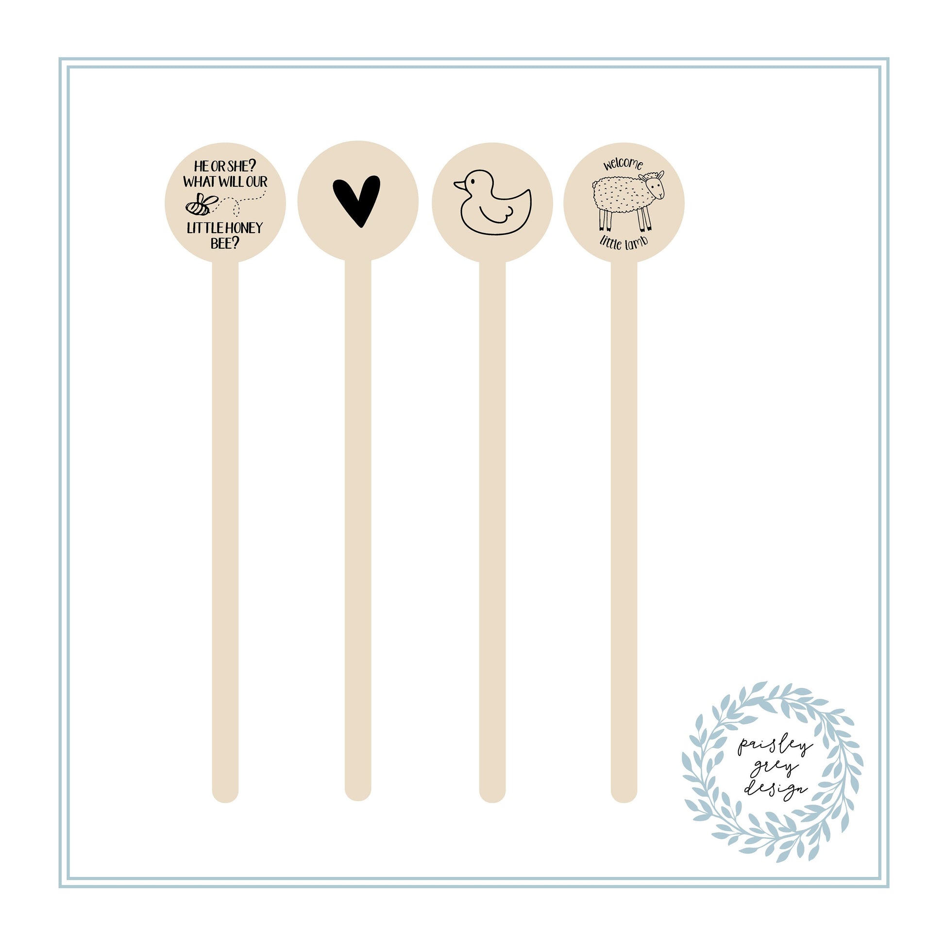 Wooden Drink Stirrers- Wood Coffee Stir Sticks - Cupcake Picks - Baby Designs - FREE U. S. SHIPPING