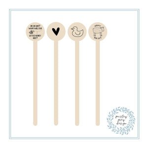 Wooden Drink Stirrers- Wood Coffee Stir Sticks - Cupcake Picks - Baby Designs - FREE U. S. SHIPPING