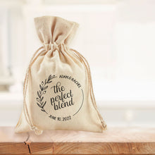 Load image into Gallery viewer, FREE U. S. SHIPPING Custom Coffee Tea Premium Favor Cotton Drawstring Bags - Wedding or Shower - Coffee Beans, Ground Coffee, Tea, Candy