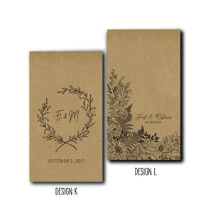 Custom Design Printed 100% Recycled Brown Kraft Personalized Seed Packets - Assembled Wedding Favors - FREE U. S. SHIPPING