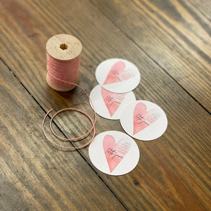 Free Shipping - Texured White TAGS - 49mm Round Two Inch Tags - Heart Watercolor Design - Printed and Cut - CUSTOM - Wedding Baby Shower
