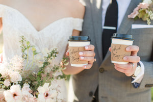 Personalized Natural Brown Kraft Coffee Sleeves, Optional White Cups and Black Lids - A Perfect Blend - Custom Text or Graphic/Font Choice