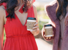 Load image into Gallery viewer, Personalized Natural Brown Kraft Coffee Sleeves Optional Cups &amp; Lids - Optional Stirrers - Script Name + Name - Wedding - Shower - Party