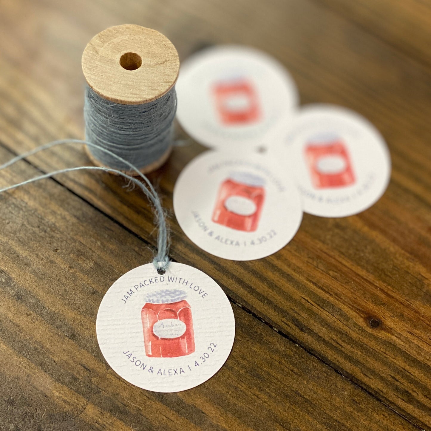 Textured White TAGS - 49mm Round Two Inch Tags - Jam Jar or Mason Jar Watercolor Design - Printed and Cut - CUSTOM - Party Wedding Favor