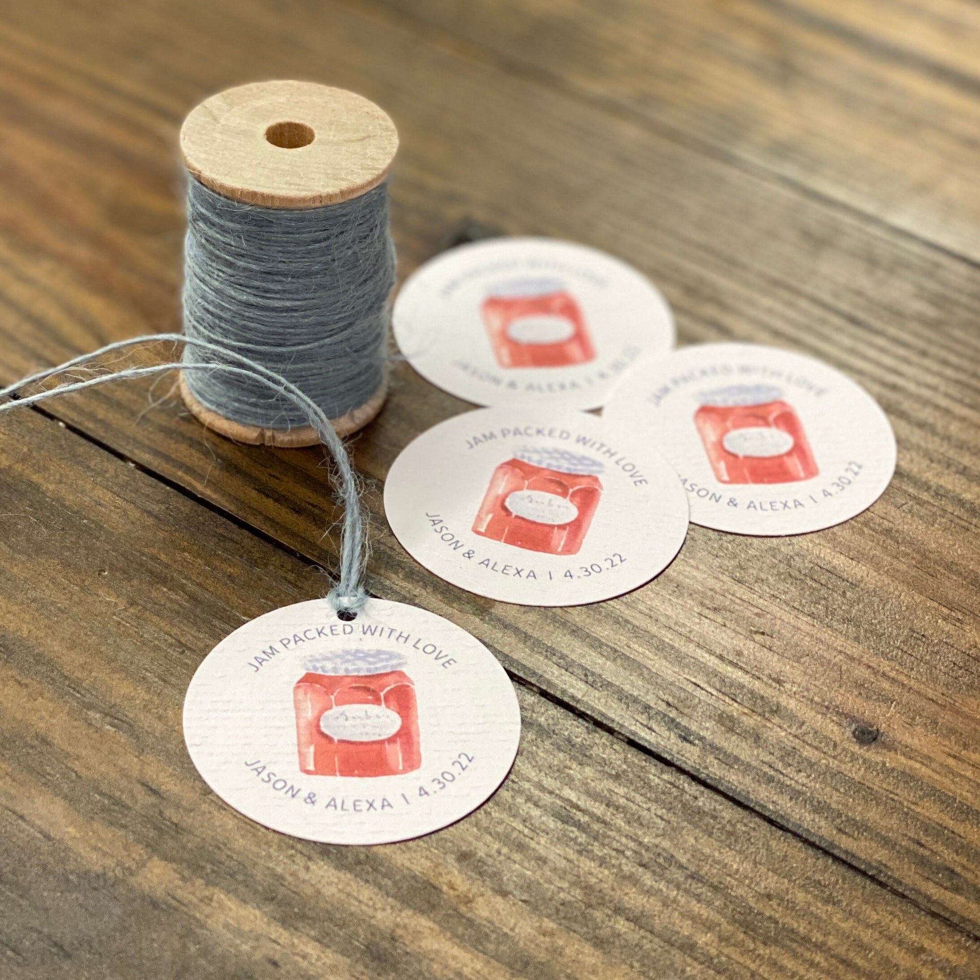 Textured White TAGS - 49mm Round Two Inch Tags - Jam Jar or Mason Jar Watercolor Design - Printed and Cut - CUSTOM - Party Wedding Favor