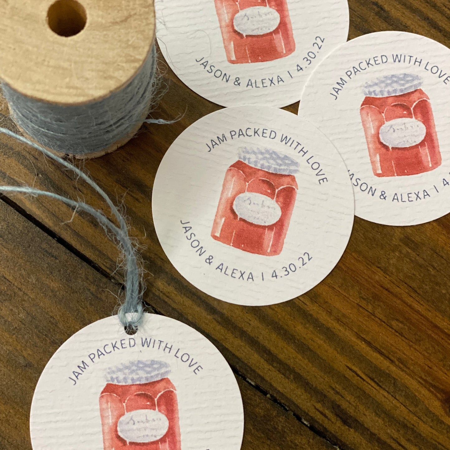 Textured White TAGS - 49mm Round Two Inch Tags - Jam Jar or Mason Jar Watercolor Design - Printed and Cut - CUSTOM - Party Wedding Favor