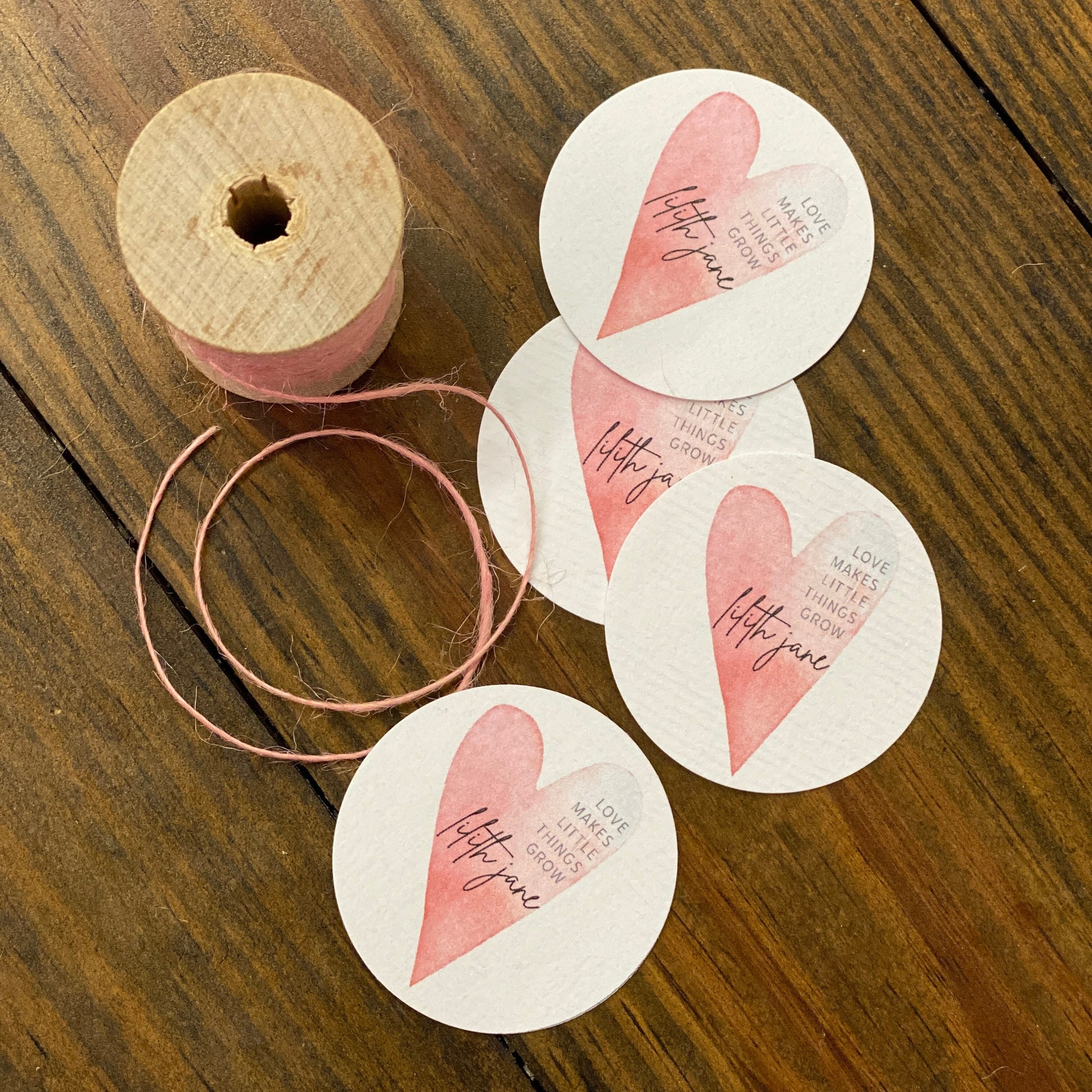 Free Shipping - Texured White TAGS - 49mm Round Two Inch Tags - Heart Watercolor Design - Printed and Cut - CUSTOM - Wedding Baby Shower