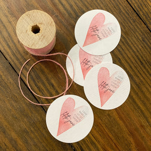 Free Shipping - Texured White TAGS - 49mm Round Two Inch Tags - Heart Watercolor Design - Printed and Cut - CUSTOM - Wedding Baby Shower
