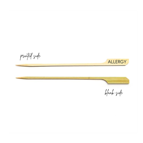 Bamboo Allergy Pointed Picks Markers - Allergy - Dairy - Gluten - Nut - Egg - Printed in Black Ink - Quick Ship - Two Sizes Available