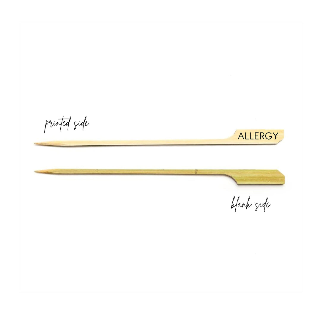 Bamboo Allergy Pointed Picks Markers - Allergy - Dairy - Gluten - Nut - Egg - Printed in Black Ink - Quick Ship - Two Sizes Available