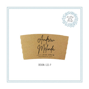 Personalized Natural Brown or White Kraft Coffee Sleeves or Sleeves Cups & Lids - Optional Stirrers - Your Design Choice and Customization