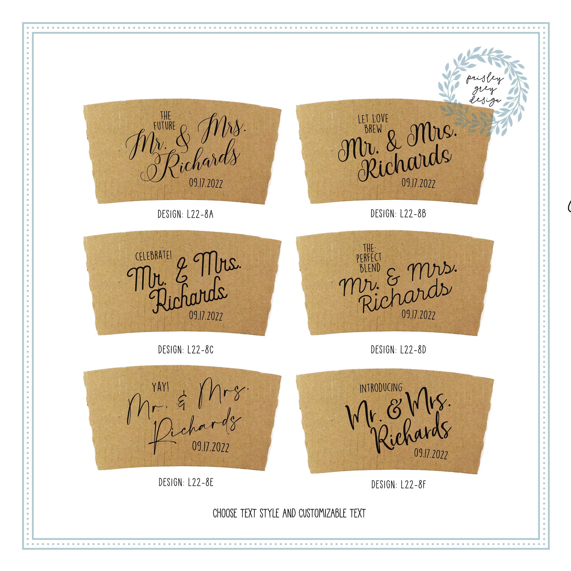 Personalized Natural Brown or White Kraft Coffee Sleeves or Sleeves Cups & Lids - Optional Stirrers - Your Design Choice and Customization