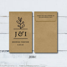 Load image into Gallery viewer, Custom Design Two-Sided Print 100% Recycled Brown Kraft Personalized Seed Packets - Optional Seeds - Wedding Favors - FREE U. S. SHIPPING