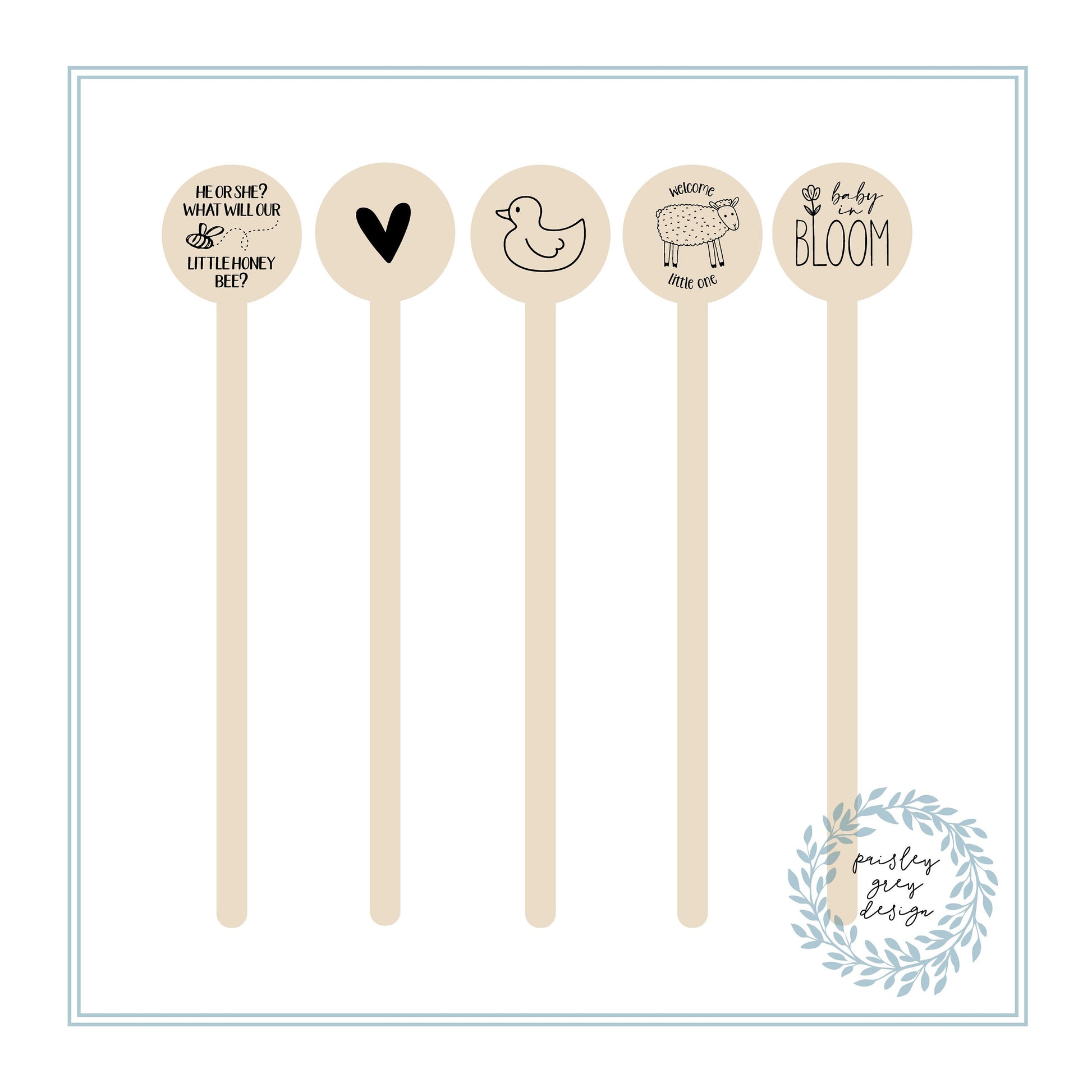 Wooden Drink Stirrers- Wood Coffee Stir Sticks - Cupcake Picks - Baby Designs - FREE U. S. SHIPPING
