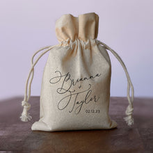 Load image into Gallery viewer, FREE U. S. SHIPPING Custom Coffee Tea Premium Favor Cotton Drawstring Bags - Wedding or Shower - Coffee Beans, Ground Coffee, Tea, Candy