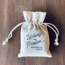 Load image into Gallery viewer, FREE U. S. SHIPPING Custom Coffee Tea Premium Favor Cotton Drawstring Bags - Wedding or Shower - Coffee Beans, Ground Coffee, Tea, Candy