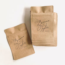 Load image into Gallery viewer, Personalized Natural Kraft Lined Coffee Favor Pouches - CUSTOM - Favors - Coffee Beans, Ground Coffee, Tea, Candy - FREE U. S. SHIPPING