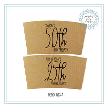 Load image into Gallery viewer, Personalized Natural Brown or White Kraft Coffee Sleeves or Sleeves Cups &amp; Lids - Optional Stirrers - Your Design Choice and Customization