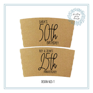 Personalized Natural Brown or White Kraft Coffee Sleeves or Sleeves Cups & Lids - Optional Stirrers - Your Design Choice and Customization