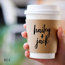 Load image into Gallery viewer, Personalized Natural Brown or White Kraft Coffee Sleeves or Sleeves Cups &amp; Lids - Optional Stirrers - Your Design Choice and Customization