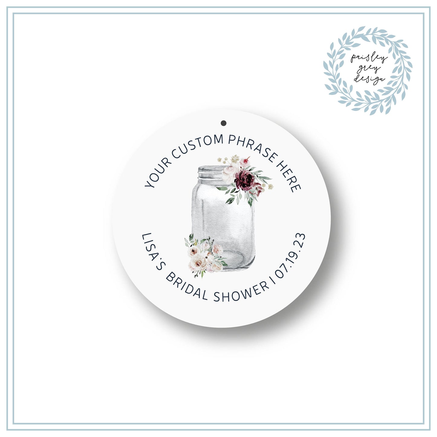 Textured White TAGS - 49mm Round Two Inch Tags - Jam Jar or Mason Jar Watercolor Design - Printed and Cut - CUSTOM - Party Wedding Favor