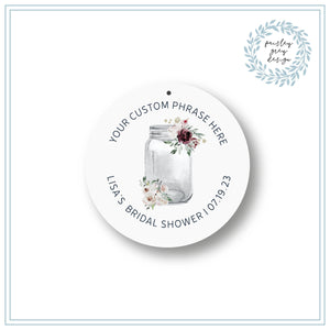 Textured White TAGS - 49mm Round Two Inch Tags - Jam Jar or Mason Jar Watercolor Design - Printed and Cut - CUSTOM - Party Wedding Favor